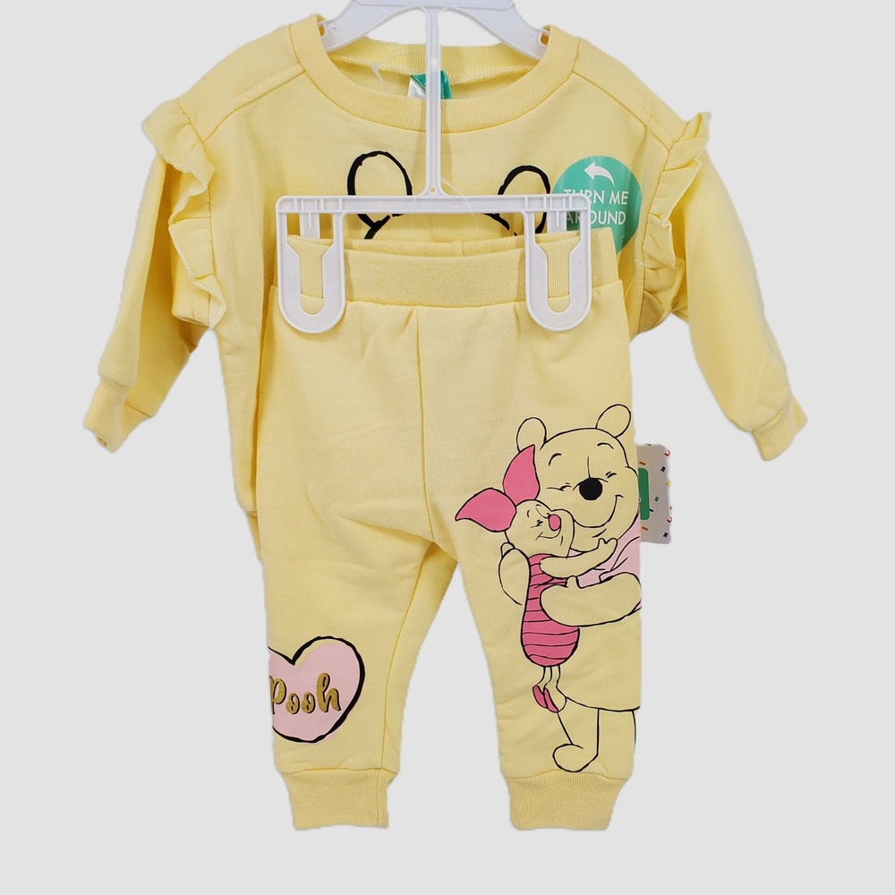 Disney Baby Winnie the Pooh Piglet Ruffle Sweatshirt Jogger‎ Set Yellow 0-3M New